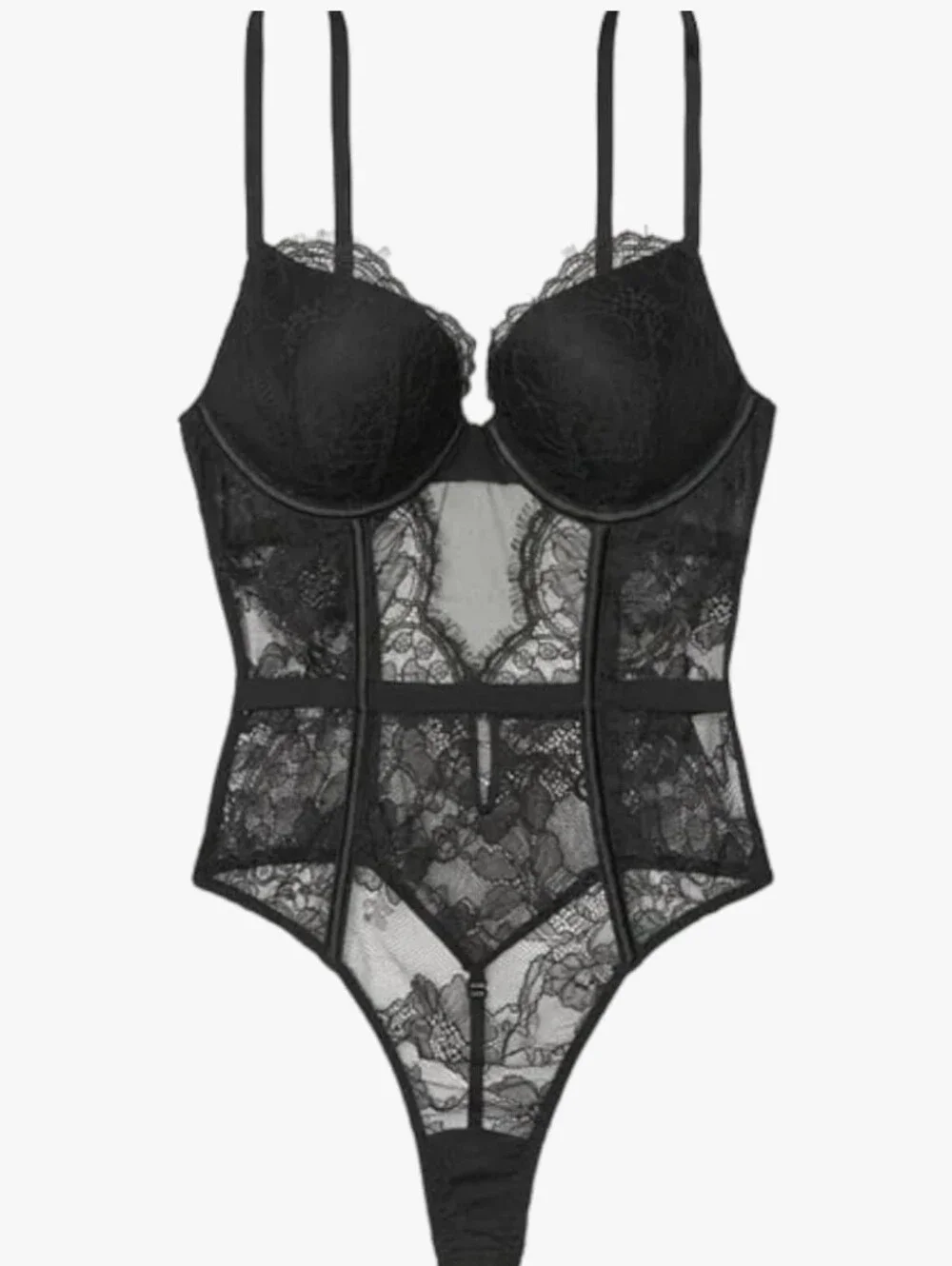Victoria's Secret Black Push Up Lace Sheer Bodysuit Teddy